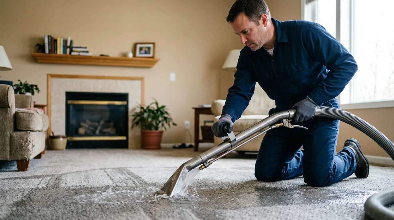 Water damage restoration technician working near Hanover, IN
